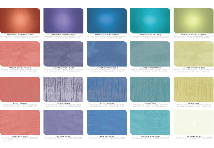 Bảng màu sơn hiệu ứng Dulux với đa dạng kiểu vân và màu sắc