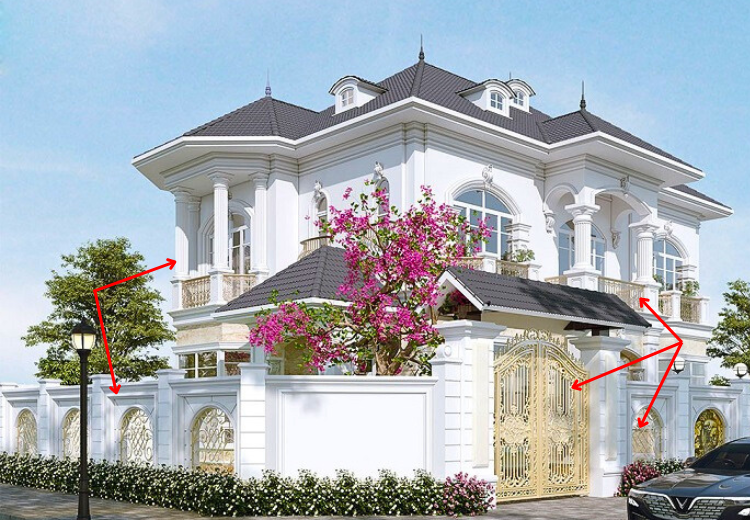Ngôi nhà đẹp thanh lịch khi đồng bộ gam màu trắng, vàng kim cho ngoại thất và hàng rào