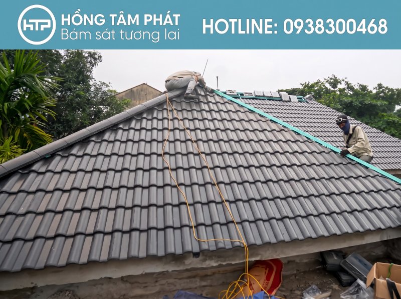 Cận cảnh Quy trình thi công ngói úp nóc cho hệ mái Thái hiện đại.