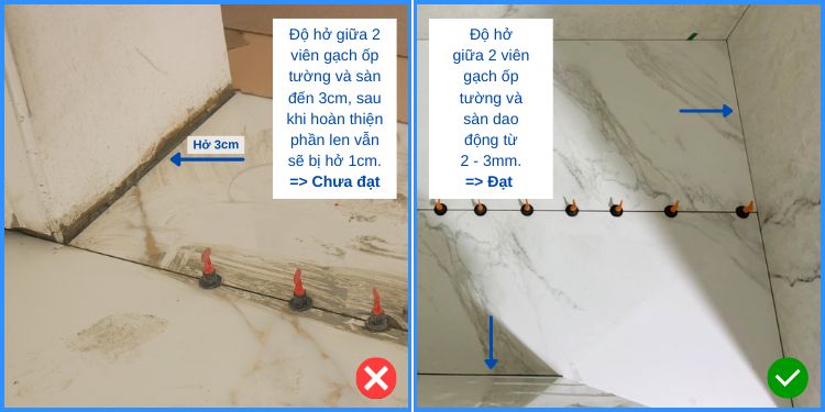 Độ hở cạnh sàn và tường sau khi hoàn thiện vừa phải, khoảng 2 - 3mm