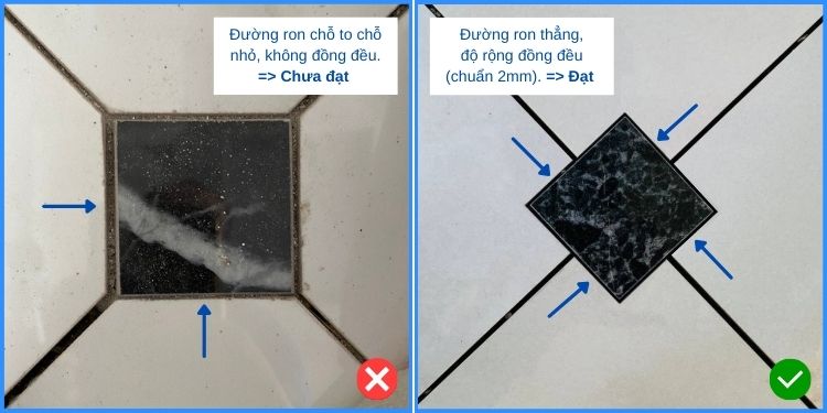 Độ rộng, độ thẳng và độ đồng đều của đường ron gạch chuẩn 2mm