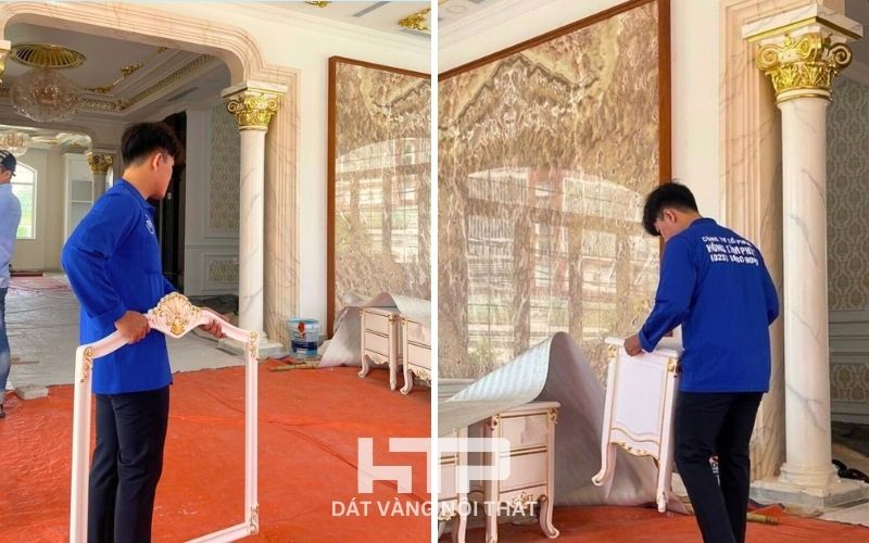 Thợ HTP nhiệt tình hỗ trợ di duyển nội thất vào vị trí cần đặt tại biệt thự của gia chủ