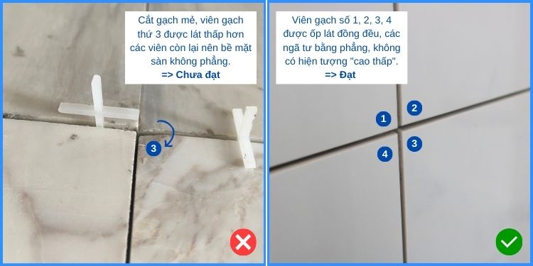 Ngã tư giữa các viên gạch không cao thấp kể cả gạch mo nhẹ