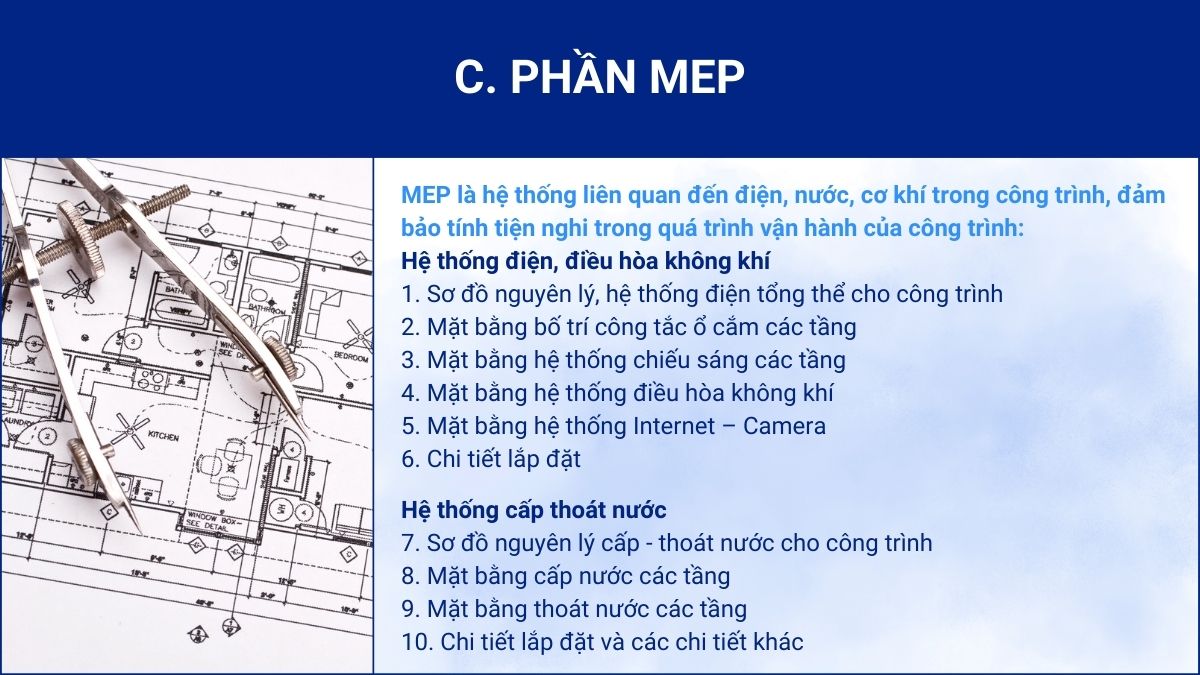 Các đầu mục trong bộ hồ sơ thiết kế phần MEP