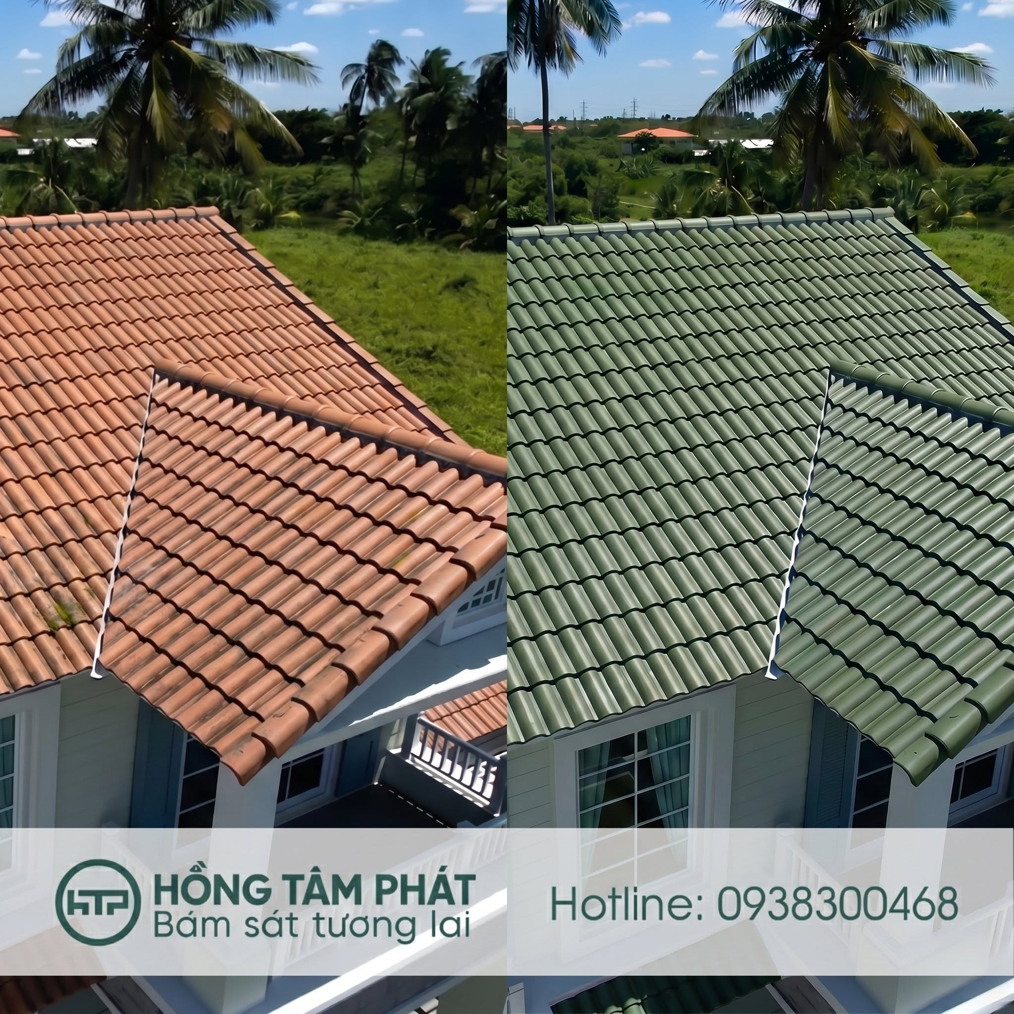 Nhìn từ trên cao kết quả sau khi sơn ngói cho mái biệt thự đẹp.