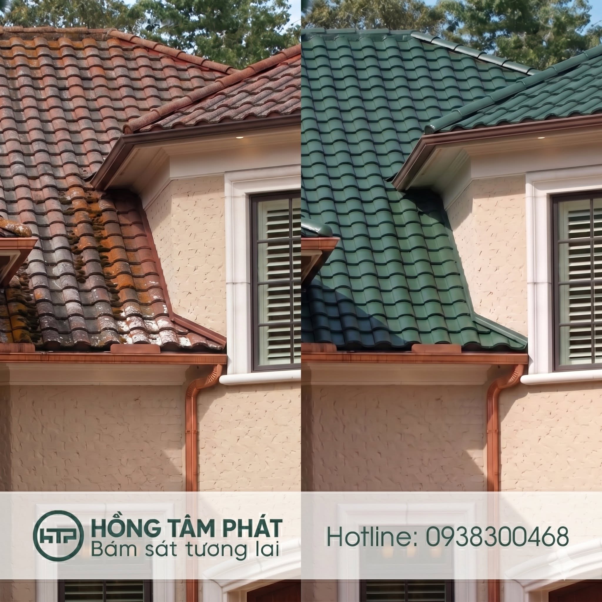 Hotline 0938300468 kết quả sau khi sơn ngói chuẩn chất lượng.