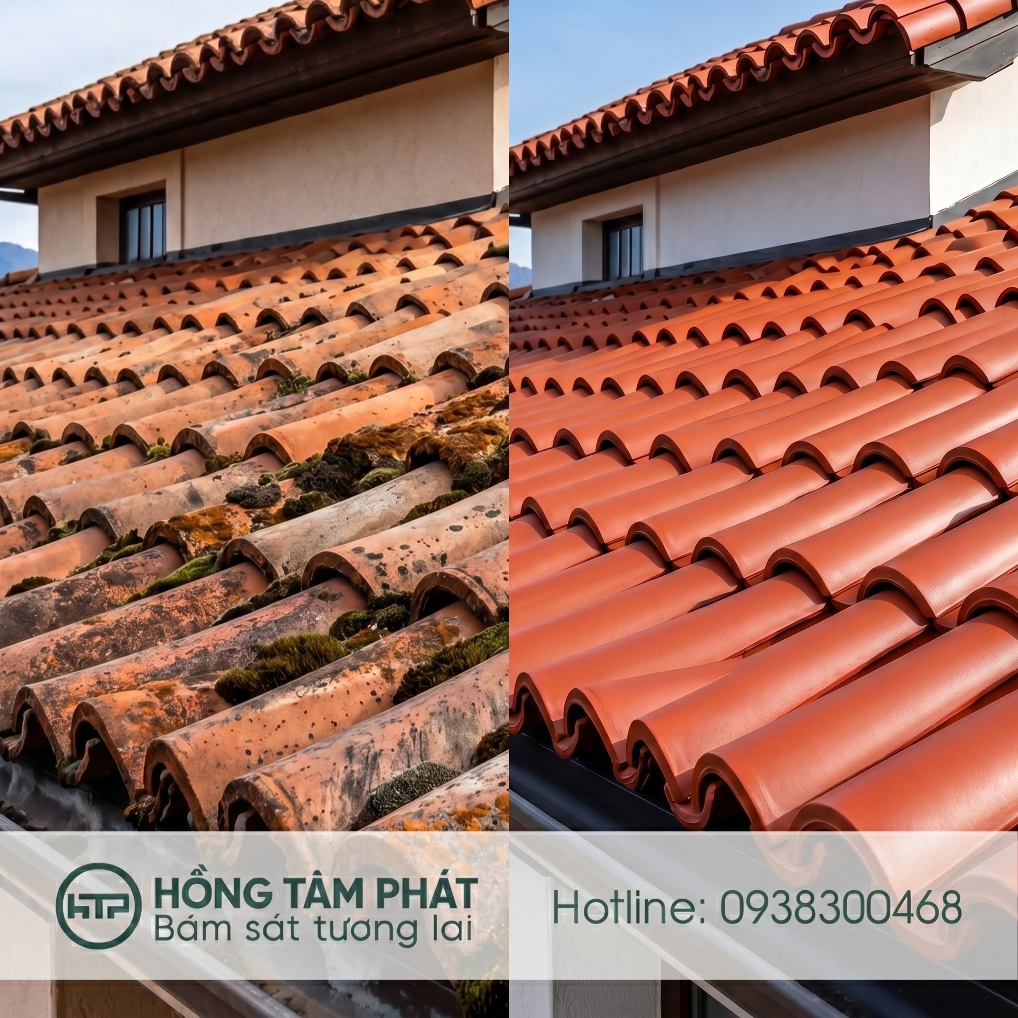 Xem ảnh so sánh kết quả sau khi sơn ngói cho biệt thự HTP.