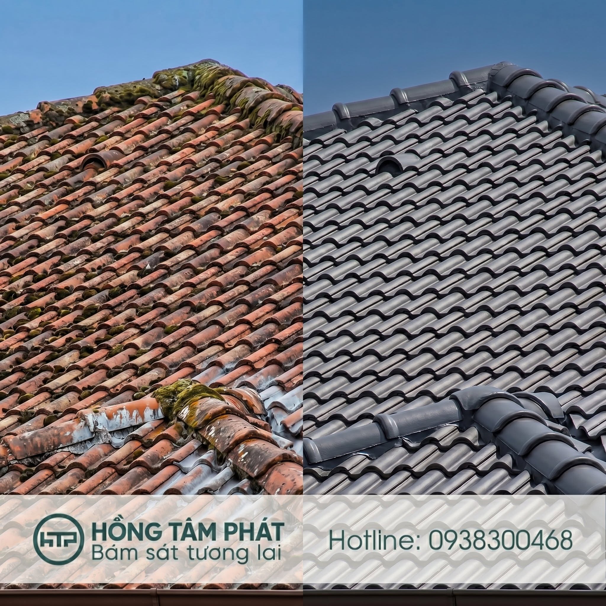 Mái nhà đổi màu xanh kết quả sau khi sơn ngói thật hiện đại.