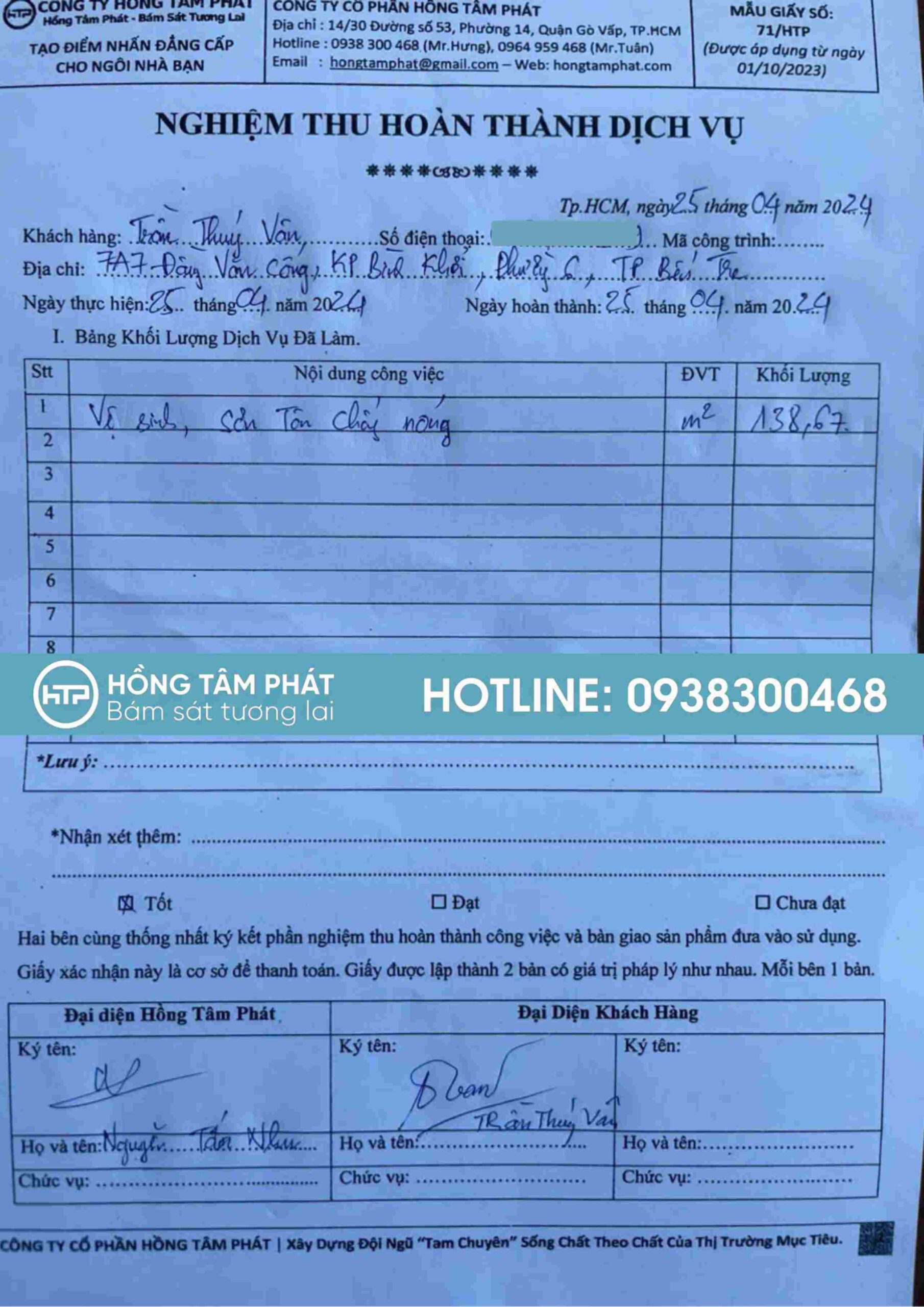 Kết quả nghiệm thu công trình làm hài lòng ngay cả khách hàng khó tính.