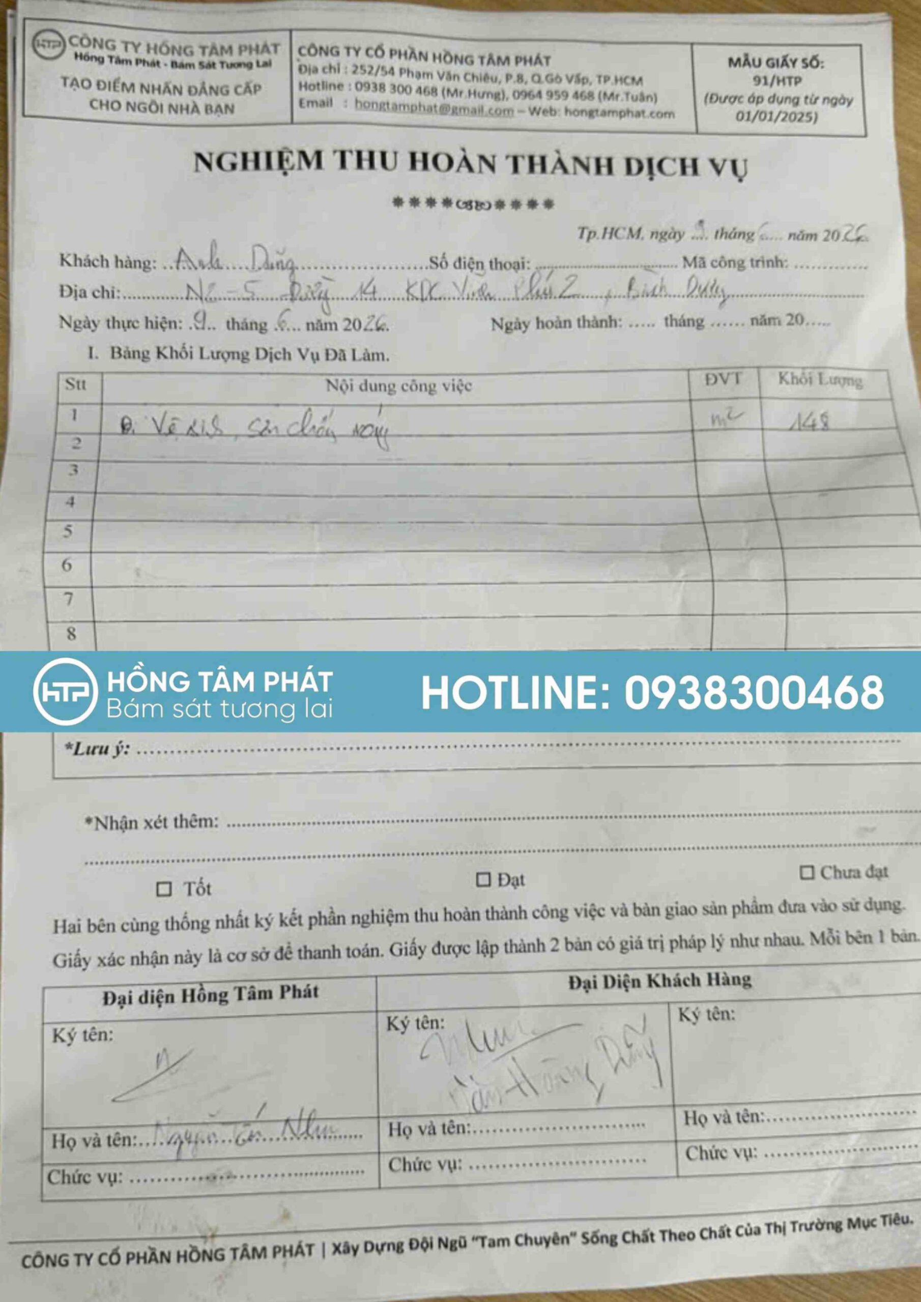 Nhờ dịch vụ của HTP, mái tôn được bảo vệ tối ưu trước nắng mưa.