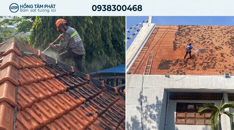 Đội ngũ thợ đang Vệ Sinh Mái Ngói Tại HCM đạt chuẩn chất lượng cao.