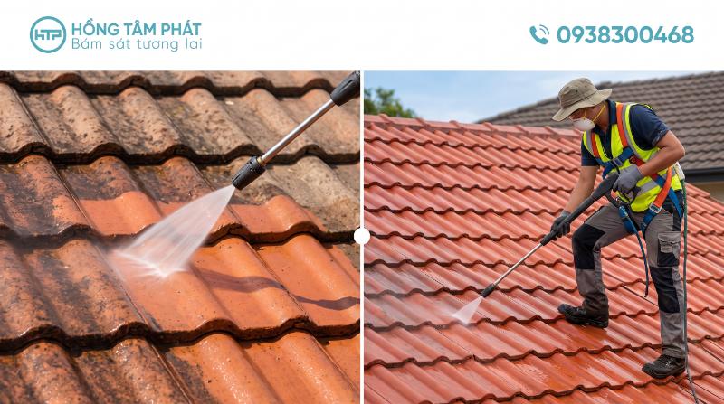 Hồng Tâm Phát nhận Vệ Sinh Mái Ngói Tại HCM xử lý triệt để vết bẩn cứng đầu.