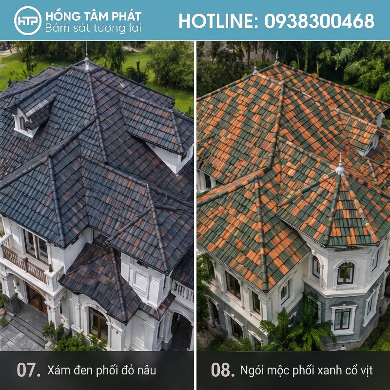 Phối màu đa dạng theo xu hướng phối màu mái ngói biệt thự 2026.