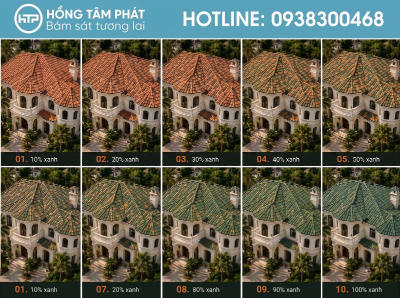 Xu hướng phối màu mái ngói biệt thự 2026 ưu chuộng tông xanh xám.