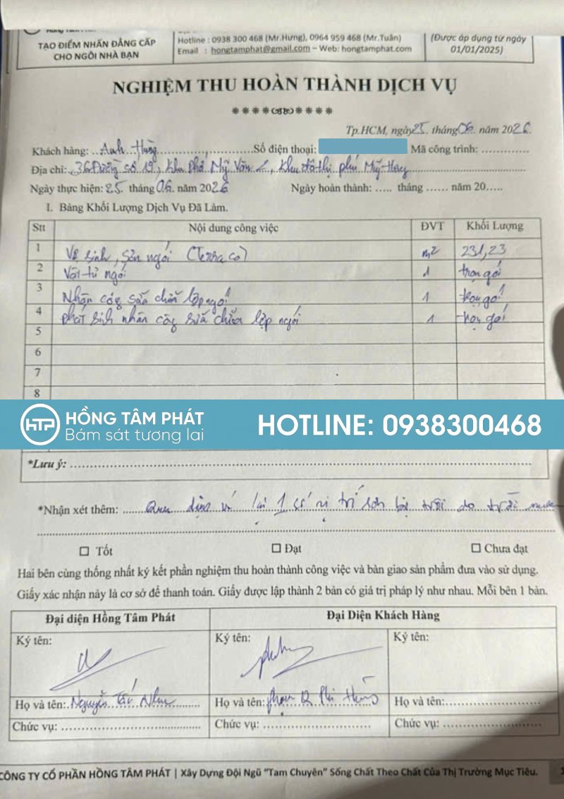 Cam kết bảo hành uy tín sơn Mái Ngói Biệt Thự Tại Quận 7 HTP.