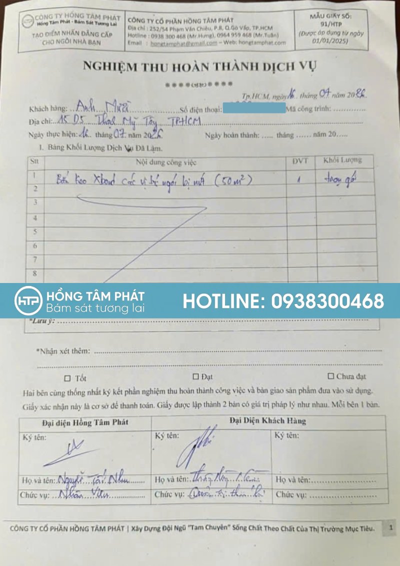 Gia chủ hoàn toàn yên tâm chọn Chống Thấm Mái Ngói Quận 2 HTP.