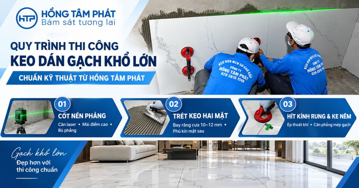 Quy trình thi công keo dán gạch khổ lớn chuẩn kỹ thuật từ Hồng Tâm Phát
