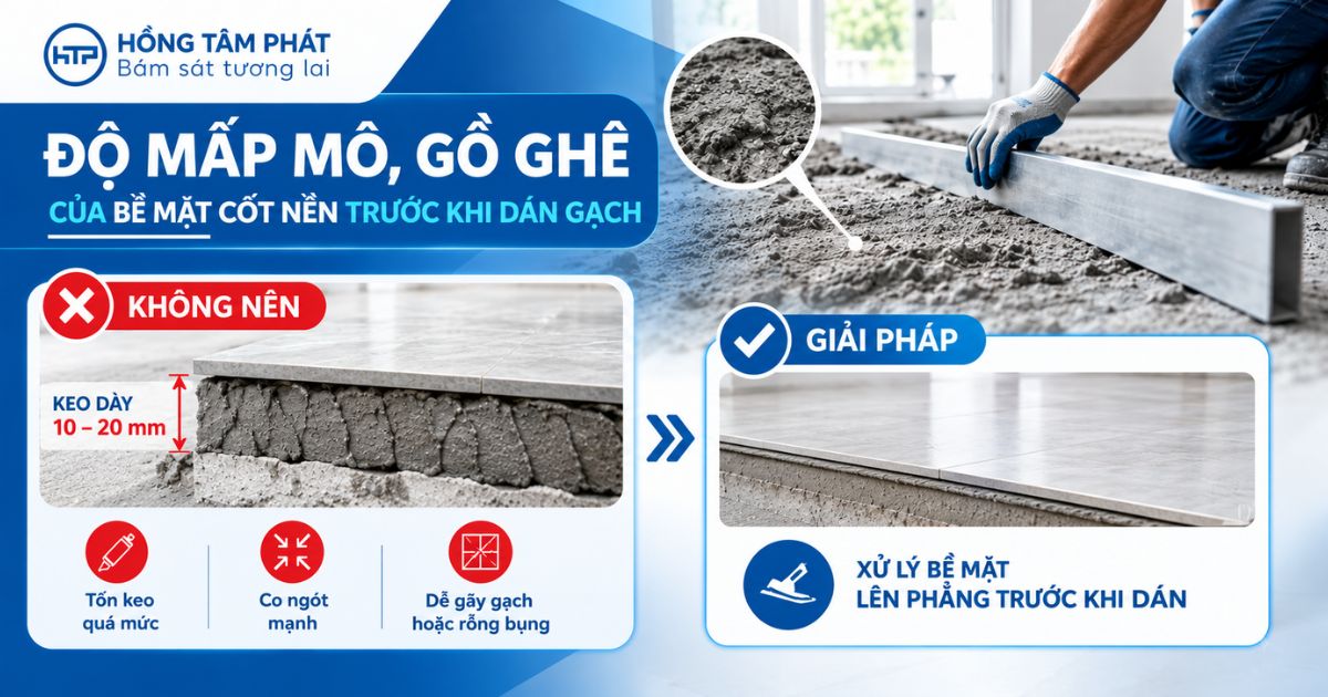 Độ mấp mô gồ ghề của bề mặt cốt nền trước khi dán gạch