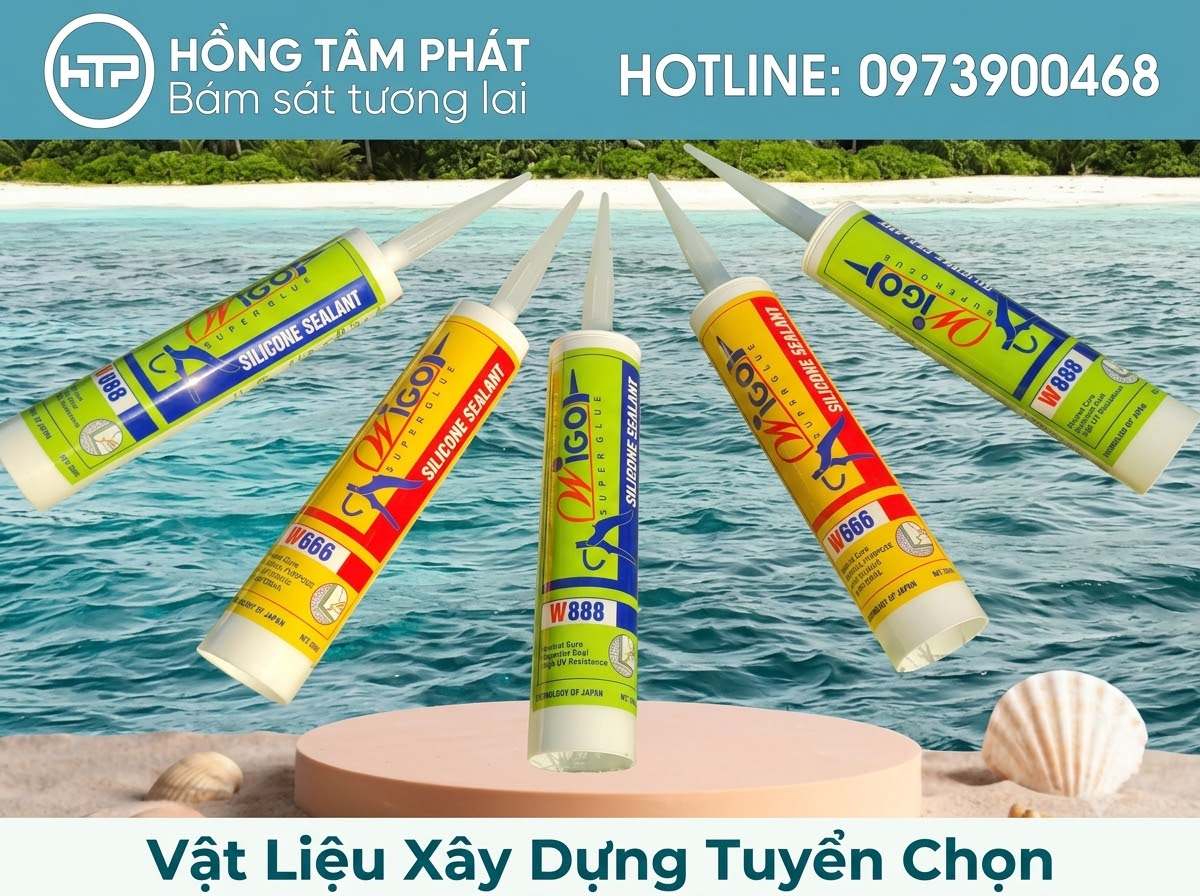 Sản phẩm keo dán Silicone Wigo W888 siêu kết dính cho mọi bề mặt gạch đá.