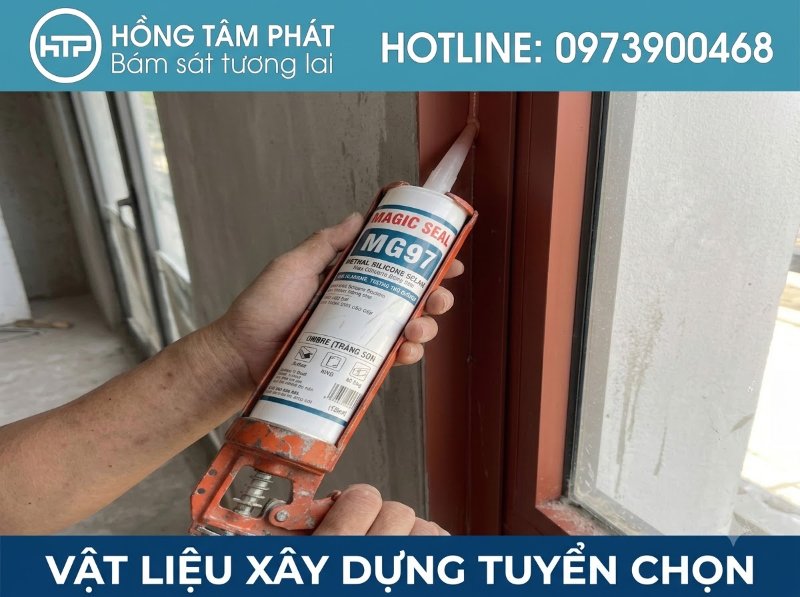 Thi công gắn kết các viên ngói chắc chắn cùng keo silicone màu đỏ gạch chính hãng.