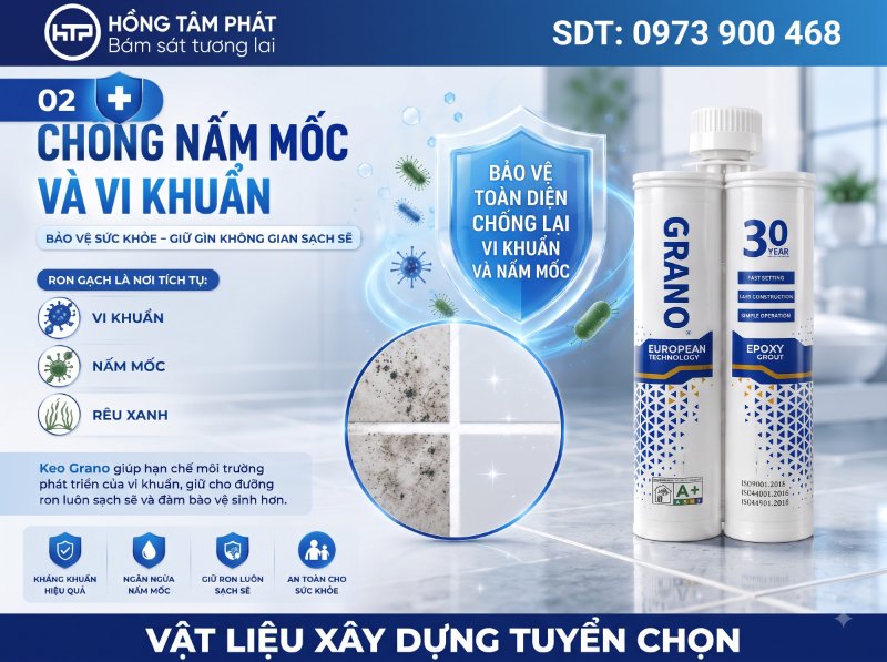 Sử dụng KEO RON GRANO chống thấm nước tuyệt đối cho khu nhà tắm.