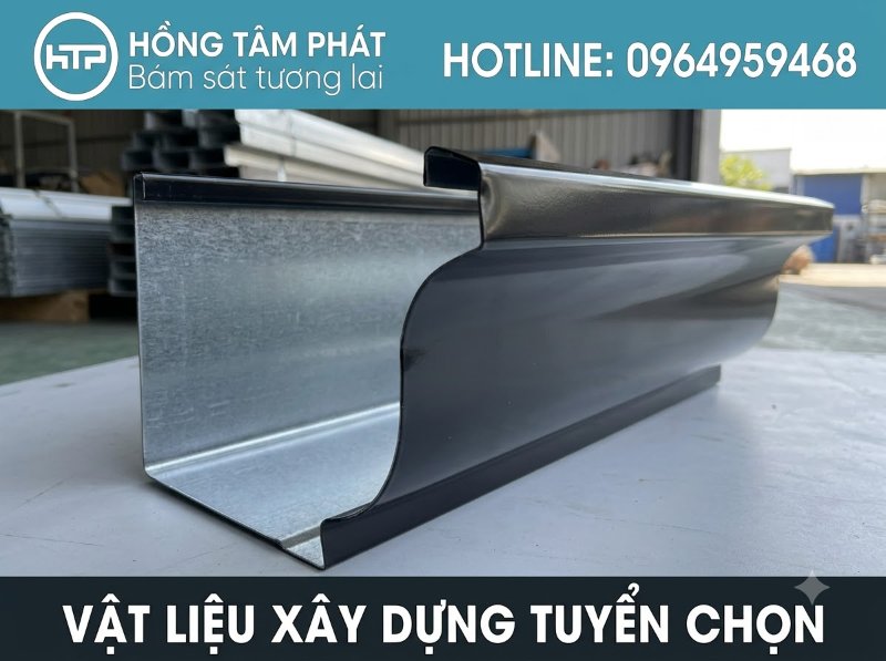 Thợ lắp đặt máng xối mái ngói nhanh gọn, tỉ mỉ trong từng mối nối kỹ thuật.