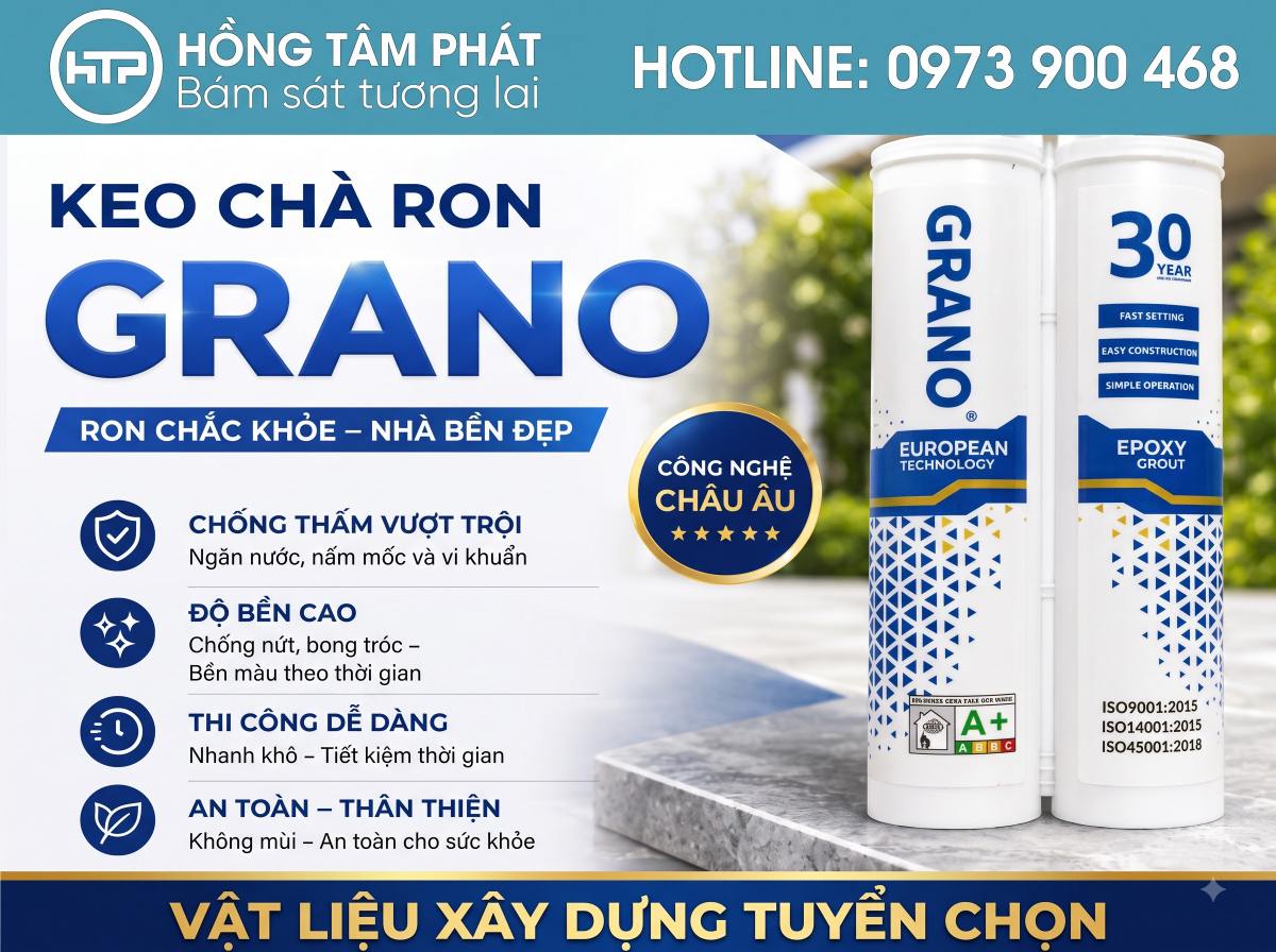 Sử dụng keo chà ron Epoxy 2 thành phần Grano chống thấm vượt trội cho nền gạch.