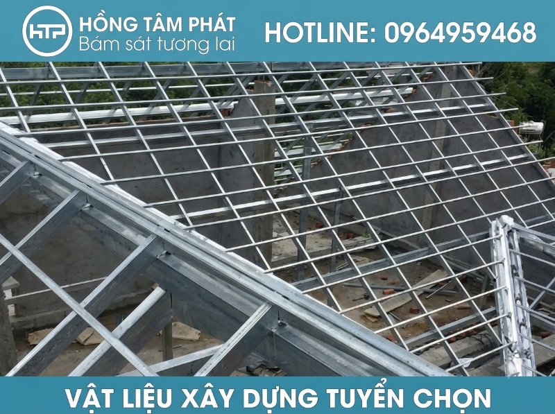 Thi công mái ngói khung kèo sắt hộp vững chắc, chịu lực cực tốt cho mọi công trình.