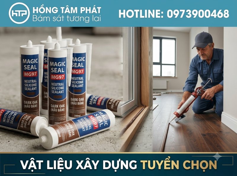 Màu sắc trầm ấm của silicone màu dark oak tiệp hoàn hảo với vân gỗ óc chó tối.