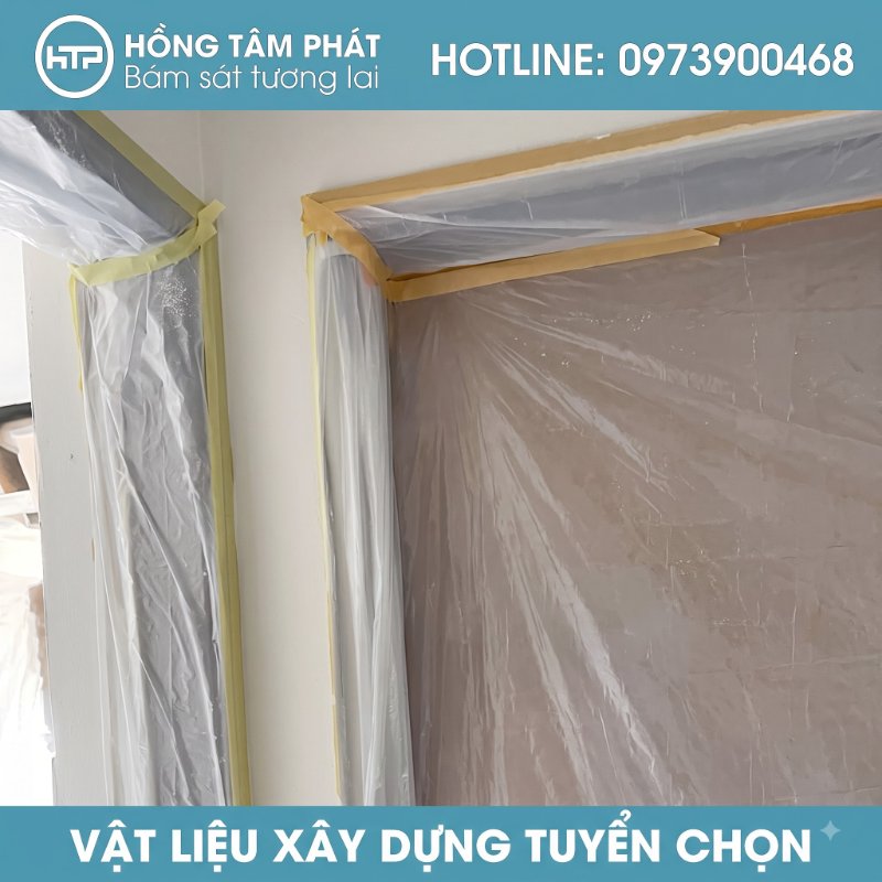 Cuộn Nilon che bụi khi sơn nhà có viền keo dán tiện lợi dính siêu chắc.