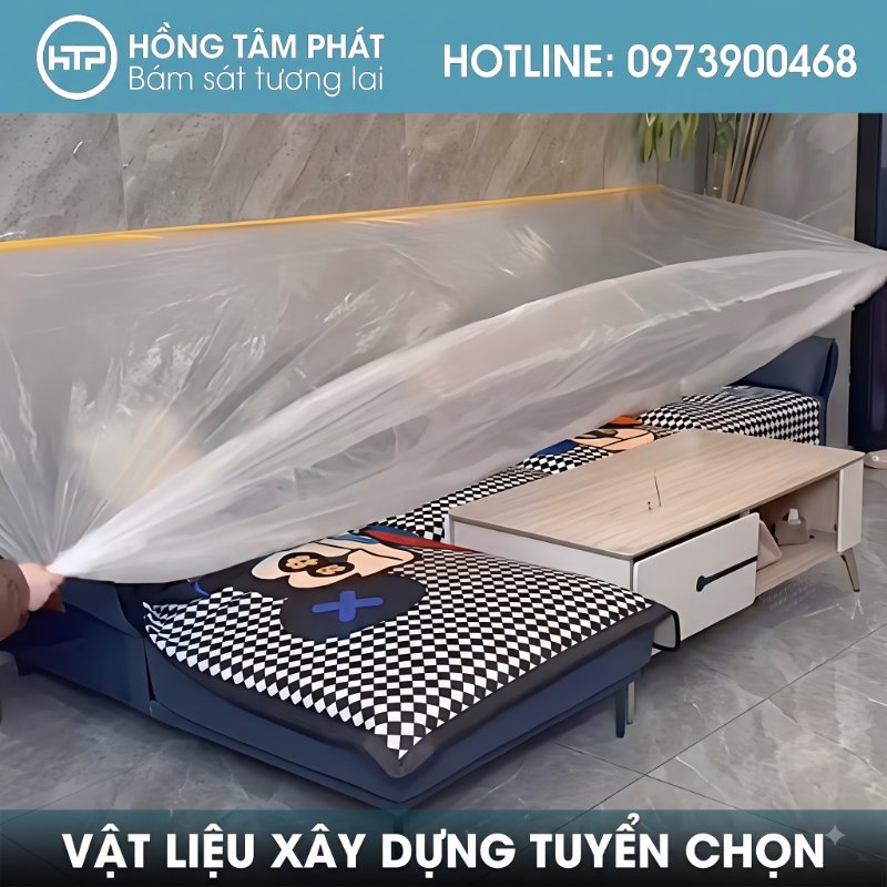 Mua Màng nilon che phủ đồ đạc tại HTP cam kết chất nilon dẻo dai khó đâm thủng.