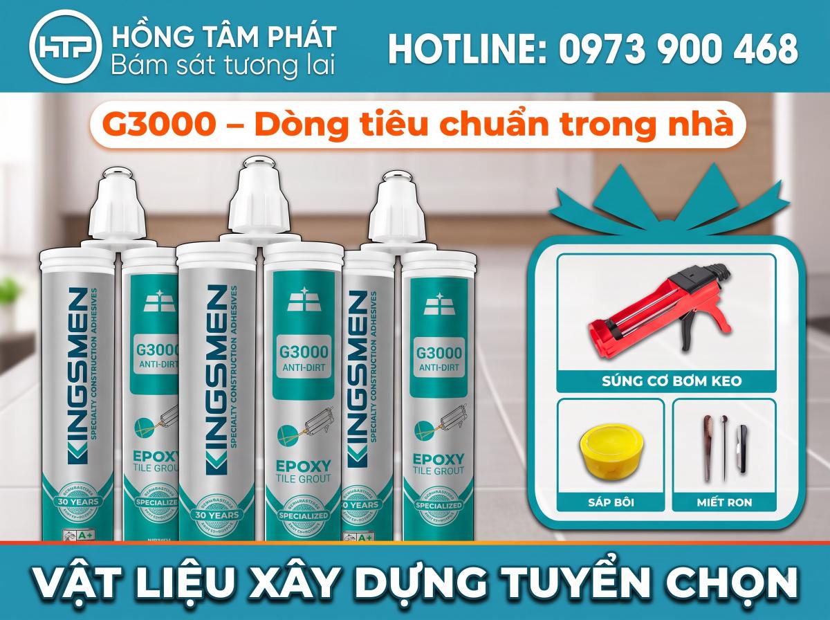 Thi công nhanh chóng với keo chà ron Epoxy Kingsmen G3000 độ đàn hồi cực tốt.