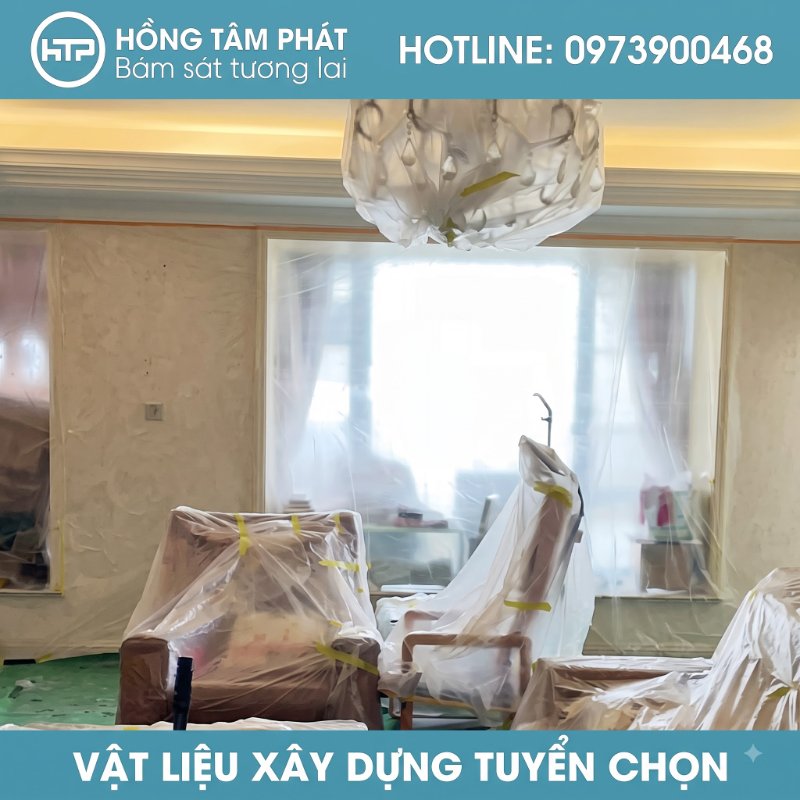 Ứng dụng Màng nilon che chắn bụi cho xưởng sản xuất và văn phòng sửa chữa.