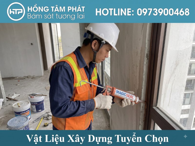 Thi công trám khe hở nhanh chóng và chắc chắn cùng silicone màu brown chuẩn.