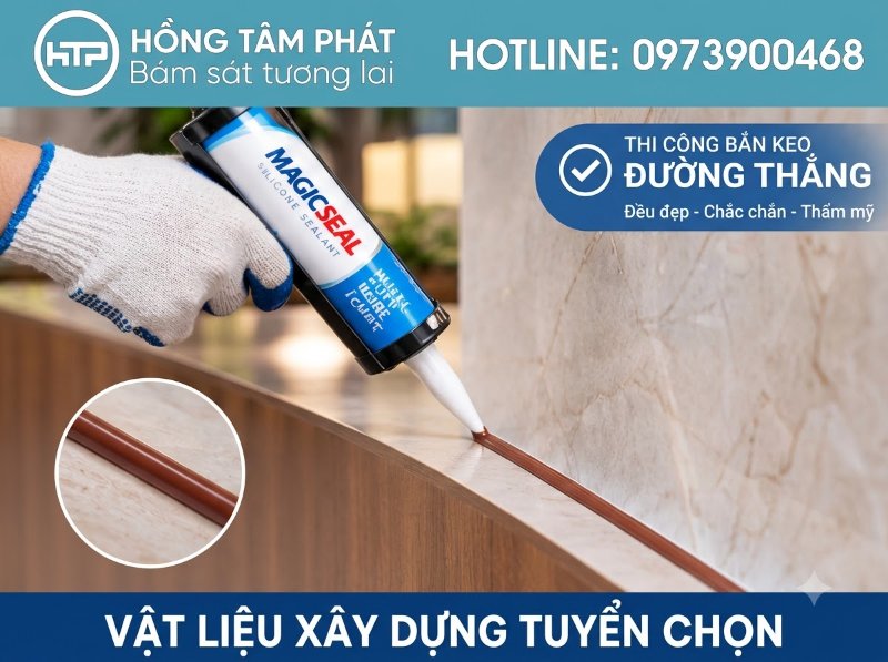 Đường keo silicone màu sapelli mịn màng, nâng tầm giá trị cho các cấu kiện gỗ.