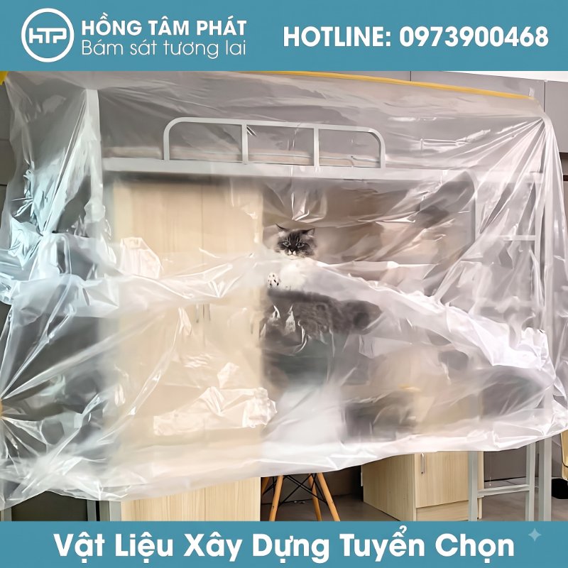Đặt mua Màng nilon che phủ đồ đạc để công việc vệ sinh sau hoàn thiện nhẹ tênh.