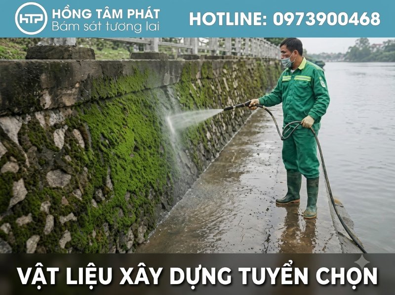 Hướng dẫn quy trình dùng hóa chất tẩy rêu bề mặt bê tông đúng kỹ thuật, an toàn và không độc hại.