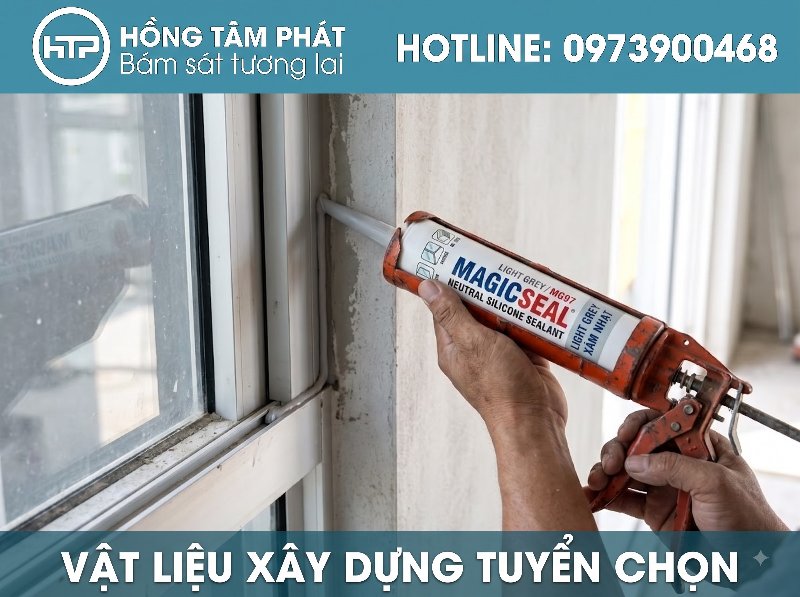 Thi công trám khe hở nhanh chóng và chắc chắn cùng silicone màu light grey chuẩn.