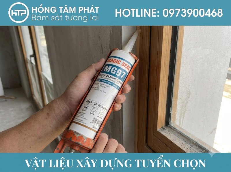 Thi công dán phào chỉ, chân tường đẹp tinh tế bằng keo silicone màu gỗ chính hãng.