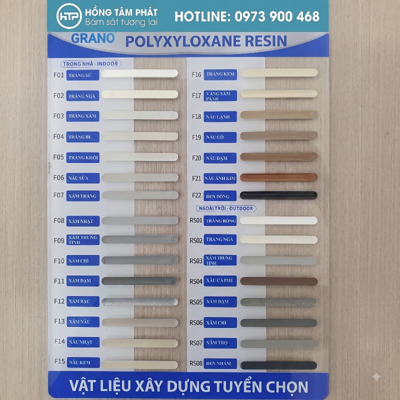 Tham khảo BẢNG MÀU KEO RON GRANO RESIN để phối màu sàn gạch đẹp.