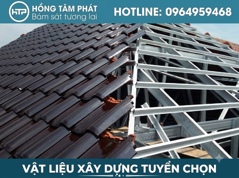 Lắp đặt mái ngói khung kèo thép nhẹ mạ nhôm kẽm siêu bền, chống rỉ sét tuyệt đối.