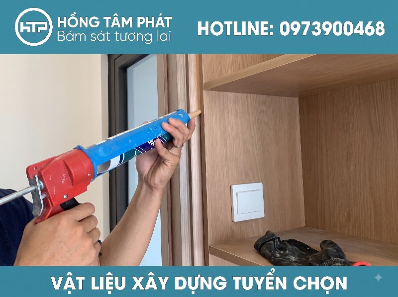 Lựa chọn silicone màu gỗ sồi đậm giúp che khuyết điểm các mối nối gỗ tối tối ưu.