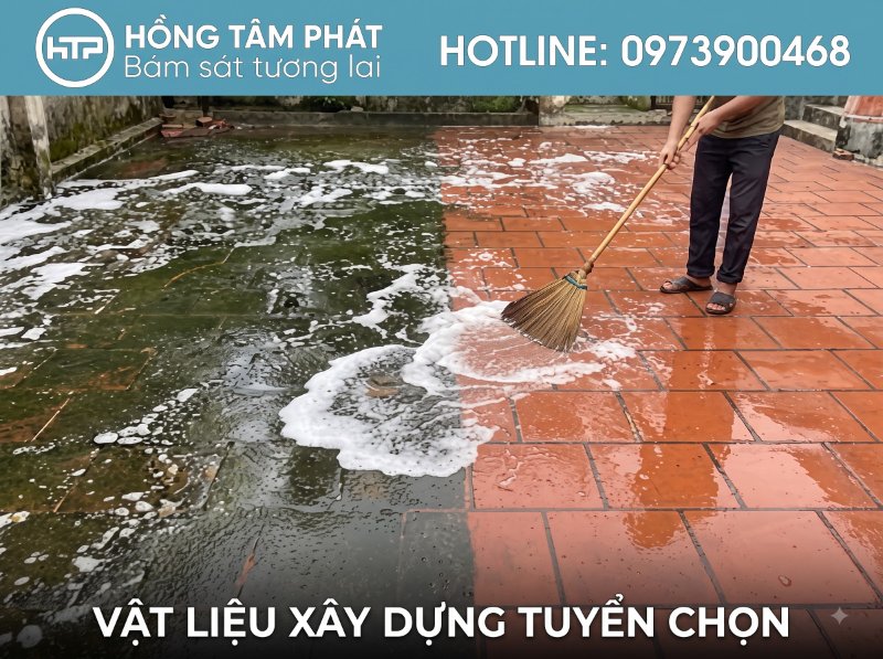 Cảnh báo sai lầm thường gặp khi tự tẩy rong rêu gây tổn hại bề mặt bê tông và gạch.