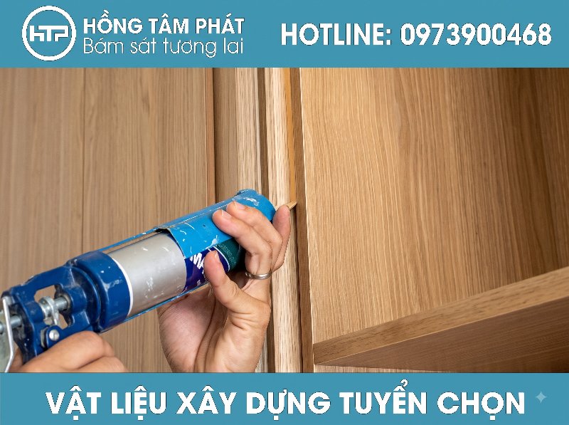 Đường keo silicone màu gỗ sồi đậm mịn màng, tăng độ thẩm mỹ cho các thiết kế gỗ.