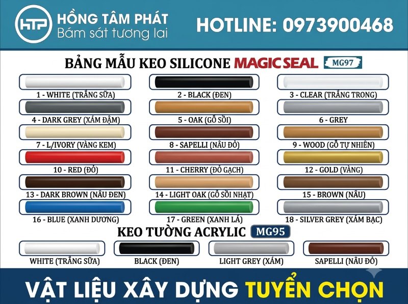 Thi công nhanh chóng và kết dính chắc chắn cùng dòng silicone màu nâu đỏ chuẩn.