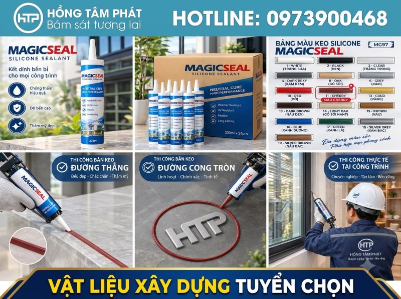 Lựa chọn silicone màu cherry giúp che khuyết điểm các mối nối gỗ cực kỳ tinh tế.