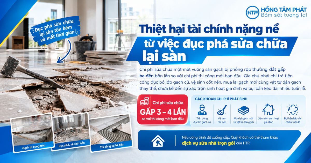 Chi phí sửa chữa một mét vuông sàn gạch bị phồng rộp thường đắt gấp ba đến bốn lần