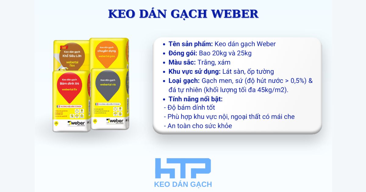 Bảng thông số kỹ thuật và bao bì keo dán gạch Weber