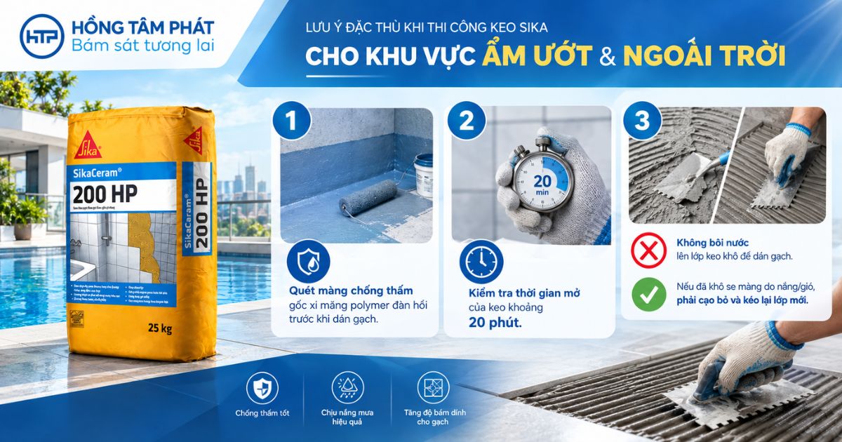 Lưu ý đặc thù khi thi công keo Sika cho khu vực ẩm ướt và ngoài trời
