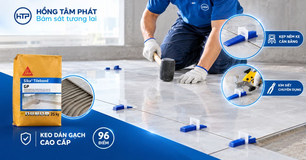 Thi công ốp lát gạch khổ lớn bằng keo dán gạch cao cấp đạt chuẩn 96 điểm của Hồng Tâm Phát